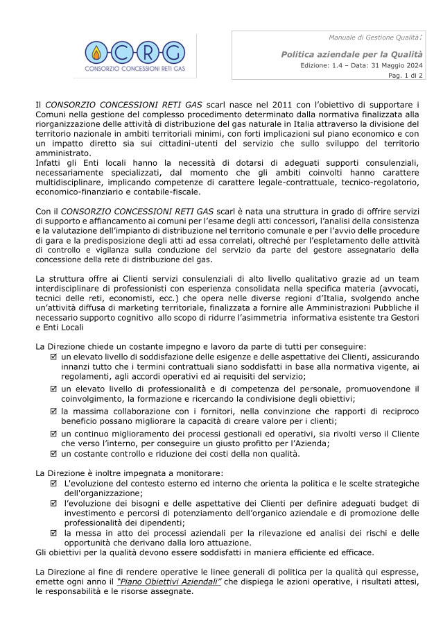 Politica aziendale per la qualità